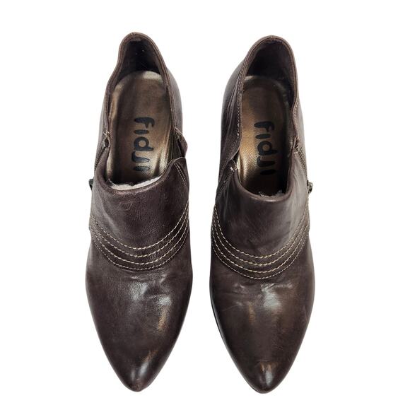 Fidji Women's Brown Leather Block Heel Booties Shoes Size 38 / 7.5 - Picture 2 of 8